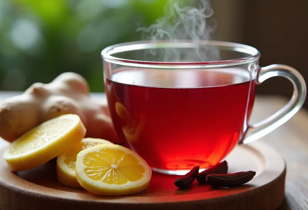 Zobo, ginger and clove tea in a glass
