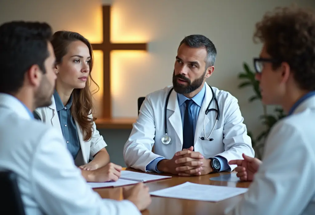 Medical professionals facing tough decisions, representing real-life Christian medicine ethical dilemmas.